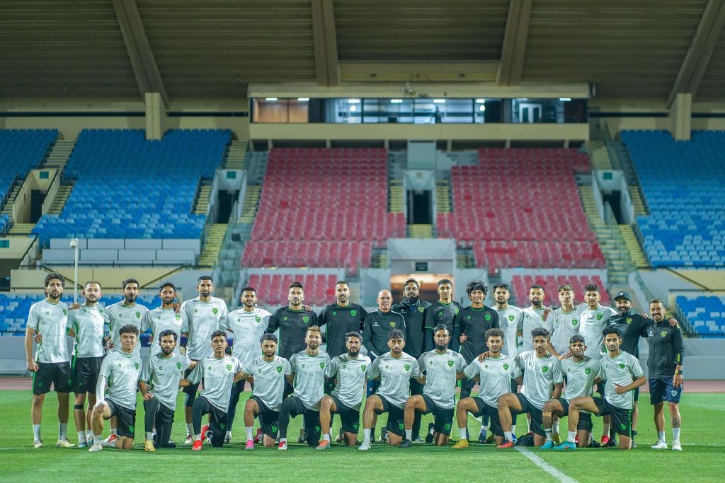 Pakistan Football Team group photo during training for the AFC Asian Cup Qualifier against Syria in Saudi Arabia. Photo: PFF